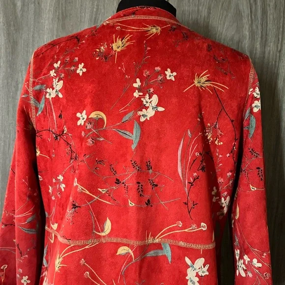 Anthropologie Solitaire red Suede Large Floral
Open Front Kimono Jacket - Picture 6 of 10